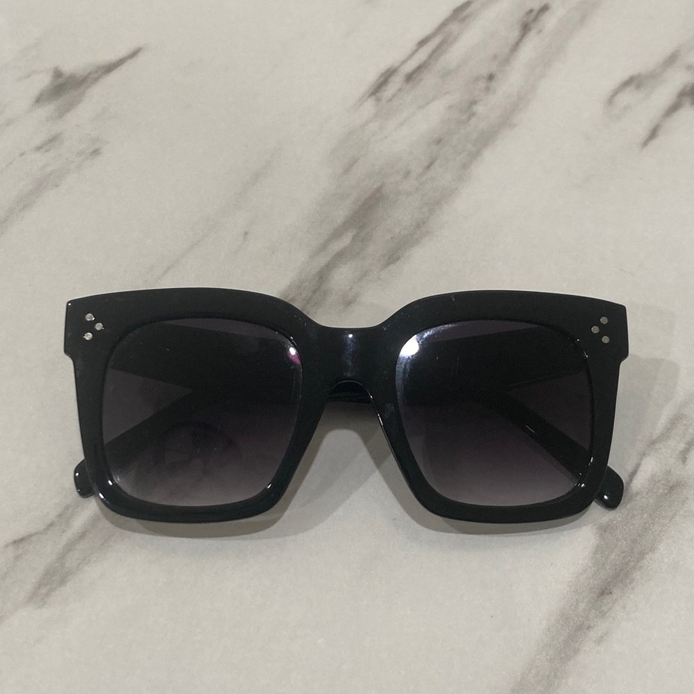 Women's Black Square Sunglasses with Subtle Stud Accents